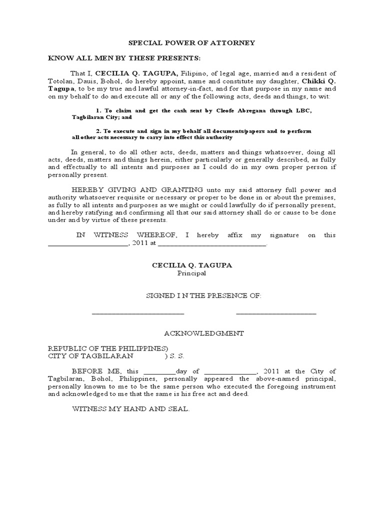 SPECIAL POWER OF ATTORNEY prc | PDF