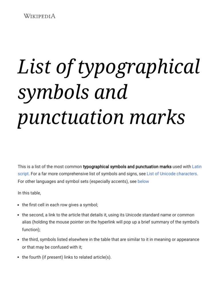 List of Typographical Symbols and Punctuation Marks - Wikipedia | PDF ...