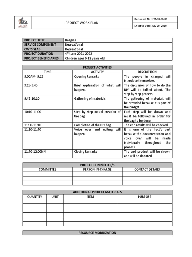 Aquino, Don Ramon C. - cwtS103 - AM25 - Prjoject Workplan | PDF