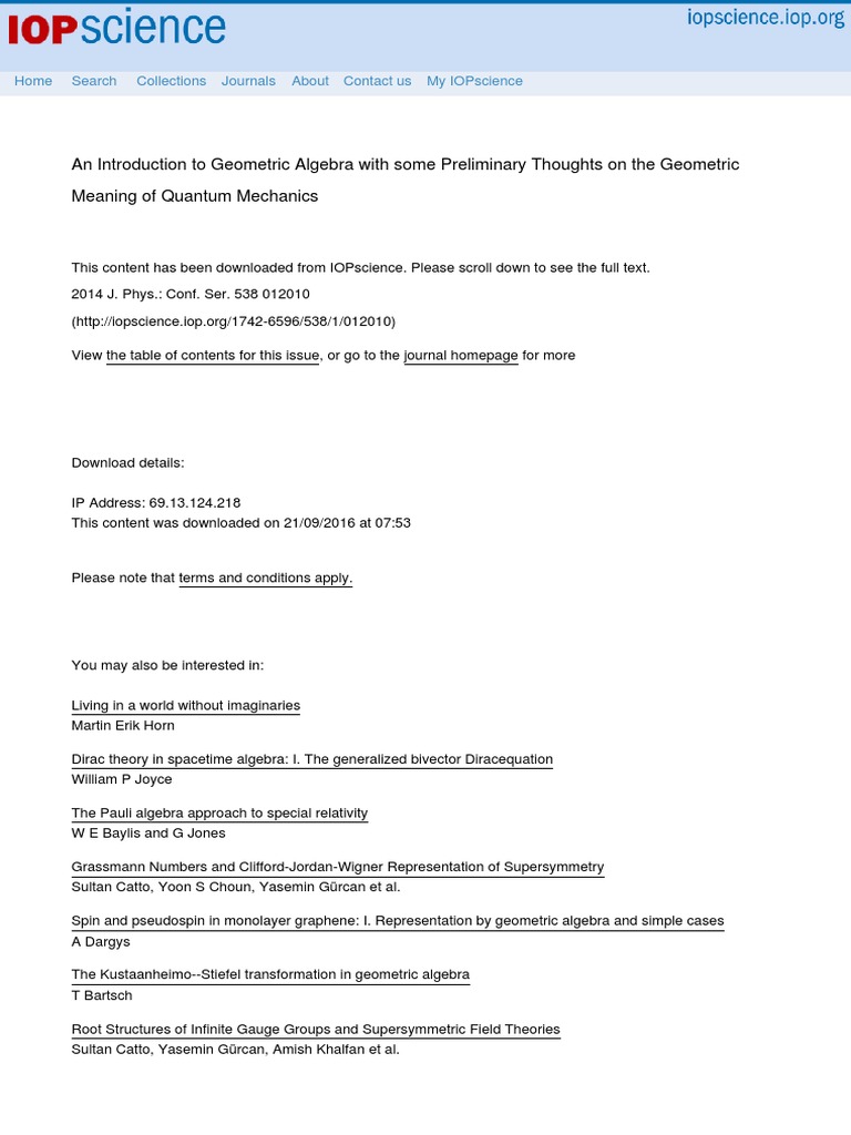 Introduction to Geometric Algebra | PDF | Spacetime | Physics