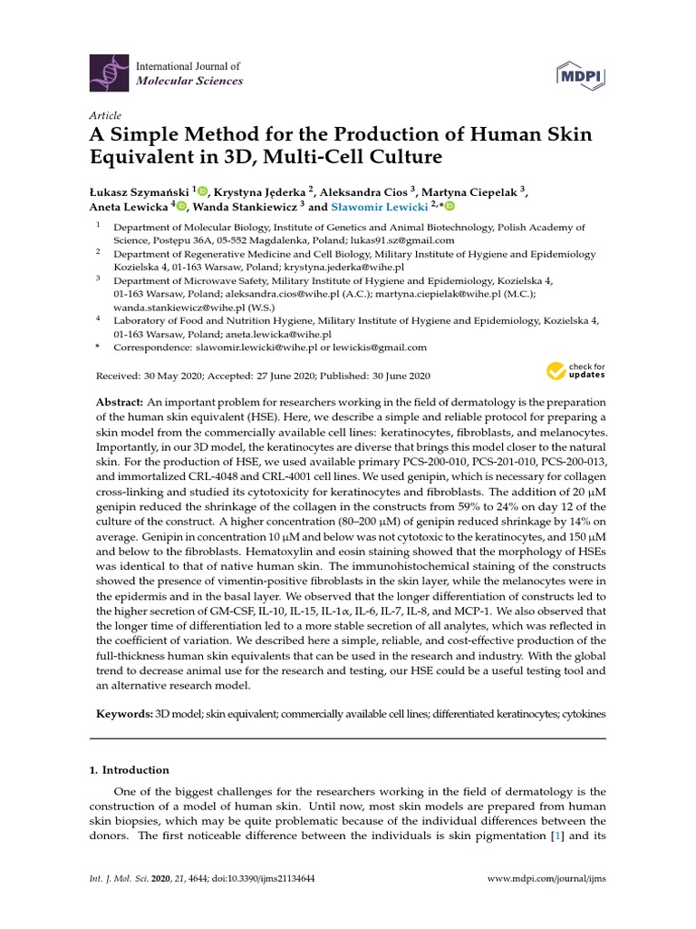 2020 A Simple Method For The Production of Human Skin Equivalent in 3D ...