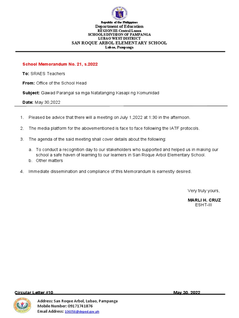 S.Memo 21 (Stakeholders Day) PDF