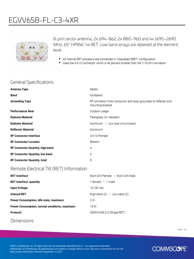 FT - Commscope - Egvv65b FL C3 4XR | PDF | Antenna (Radio) | Decibel