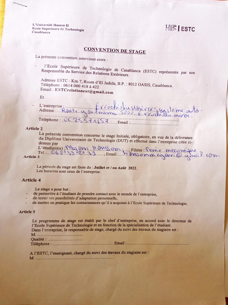 Convention de Stage | PDF