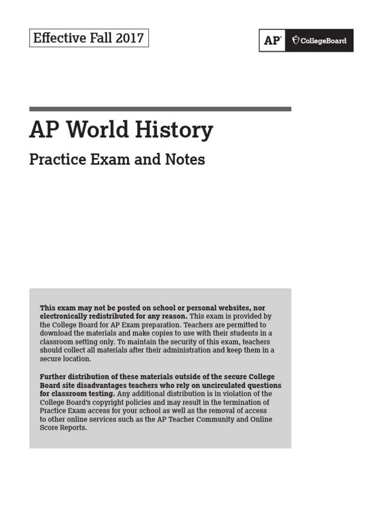 Ap17 World History Practice Exam and Notes PDF Advanced Placement