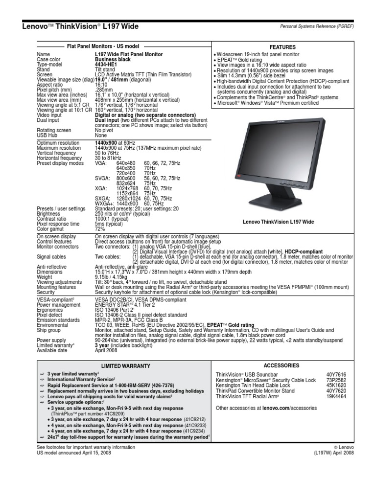 L197 Wide Flat Panel Monitor | PDF | Computer Monitor | Display Resolution