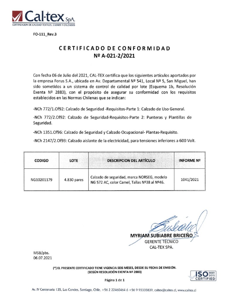 Certificado de Calidad EPP PDF