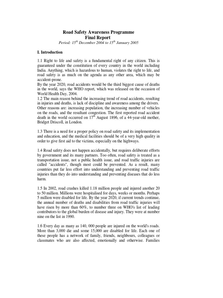 Road Safety Awareness Program Report | PDF | Road Traffic Safety ...