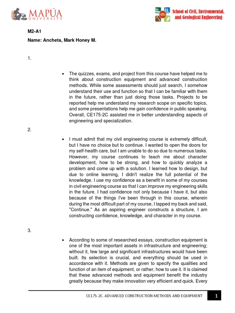 M2A1 Name Ancheta, Mark Honey M. Ce1752C. Advanced Construction