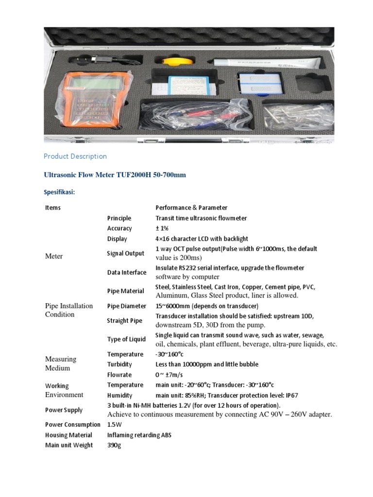 TUF2000H Ultrasonic Flow Meter Specs | PDF