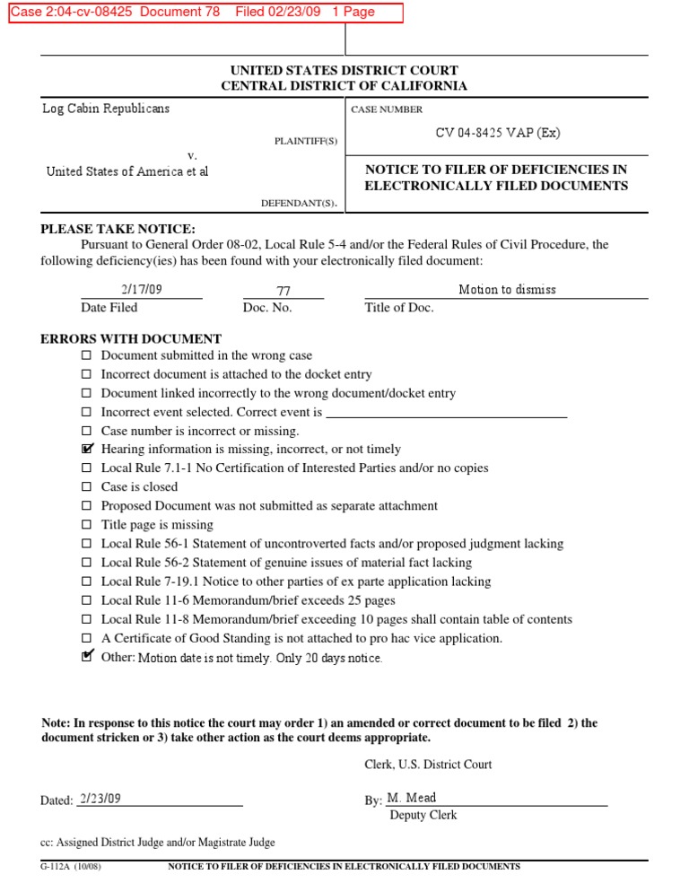 United States District Court Central District of California: Case ...