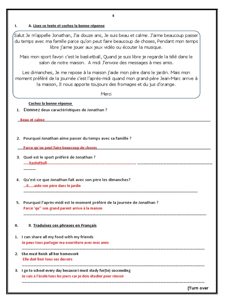 Annual Exam - Grade 8 - French-Worksheet | PDF
