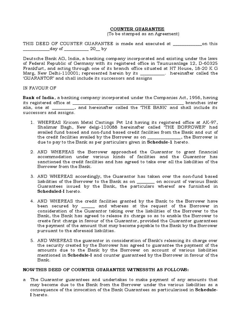 Counter Guarantee Agreement Template | PDF | Guarantee | Legal Concepts