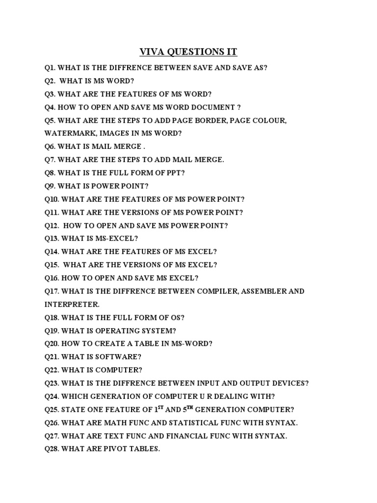 Viva Questions It: ST TH | PDF