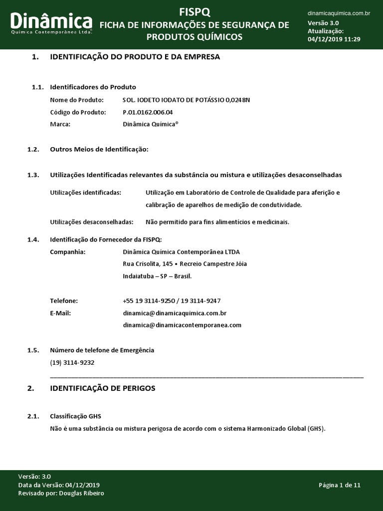 Sol Iodeto Iodato de Potassio 0,0248N | PDF | Desperdício | Química