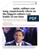 Ron DeSantis, Culture War King, Suspiciously Silent On The Biggest Culture War Battle of Our Time