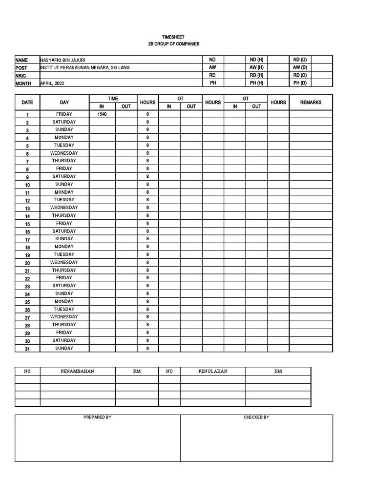 Timesheet ZB Group of Companies | PDF