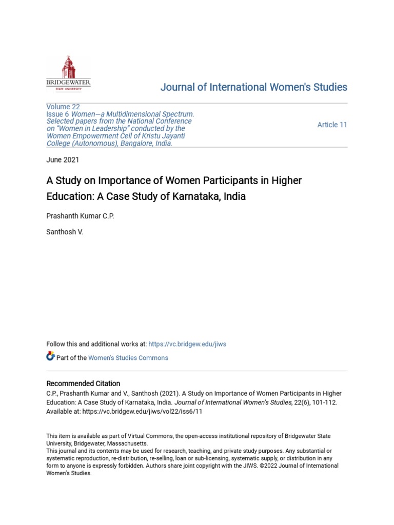 A Study On Importance of Women Participants in Higher Education | PDF ...