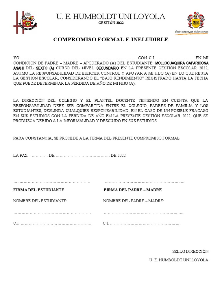 Compromiso Formal e Ineludible 2022 | PDF