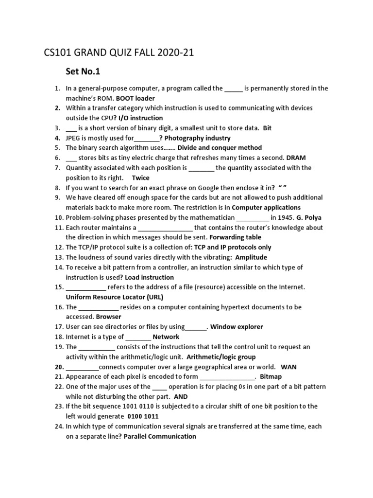 CS101 Grand Quiz Overview 2020-21 | PDF | Bit | File Transfer Protocol