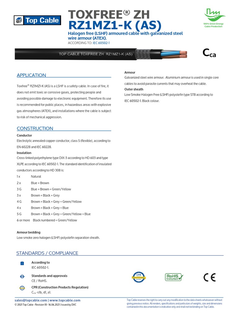 12 Topcable Toxfree ZH RZ1MZ1-K As | PDF | Smoke | Electromagnetism