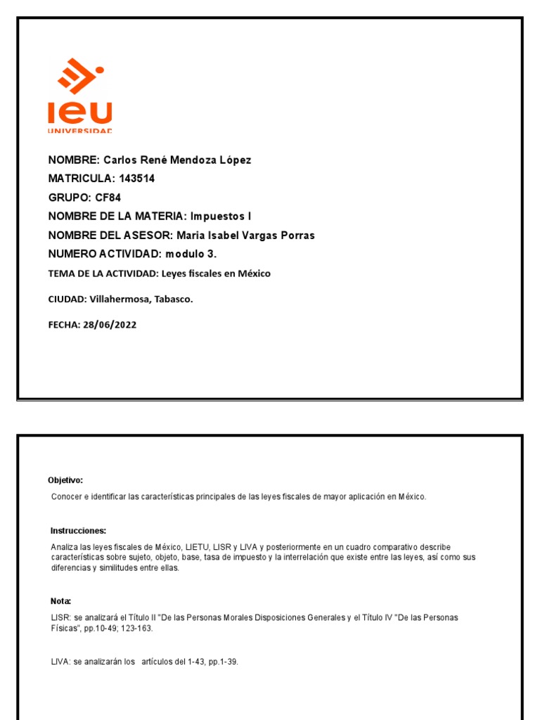 Actividad 3 Impuestos I | PDF | Impuesto sobre la renta | Economias
