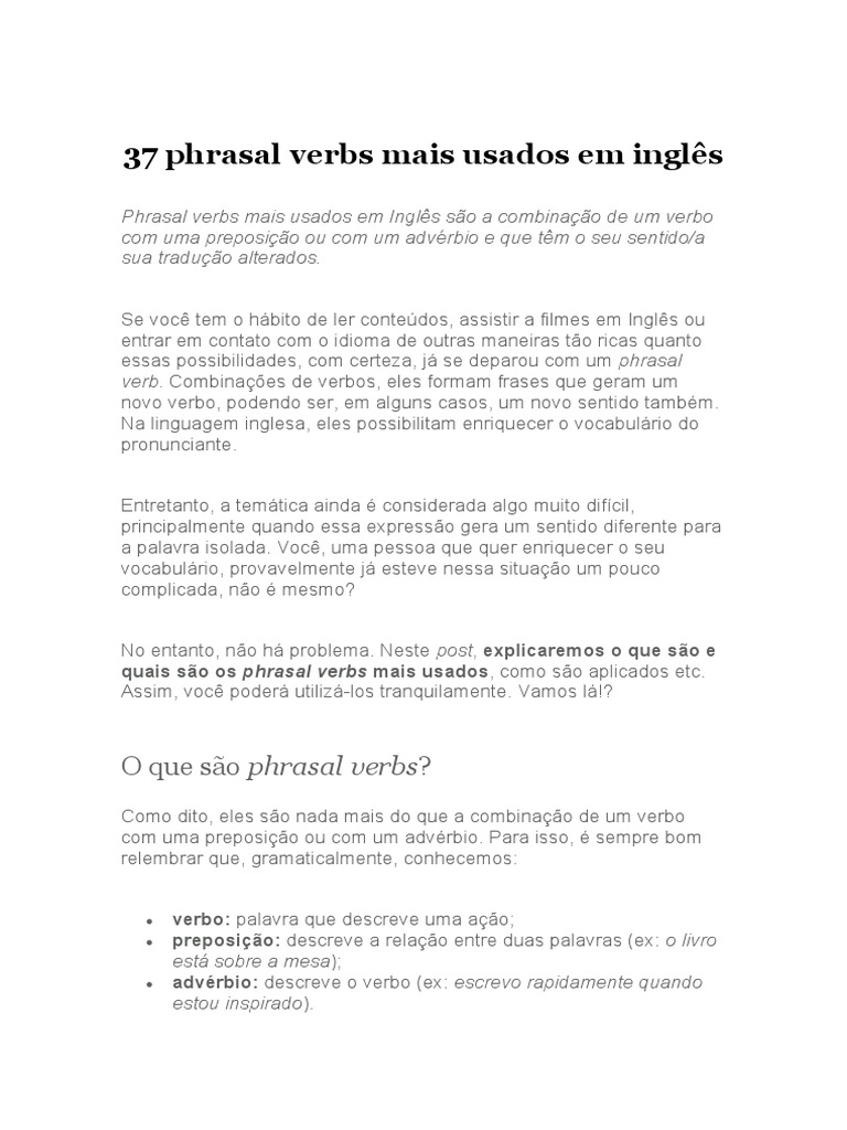 Lista dos phrasal verbs mais comuns (e a tradução deles em