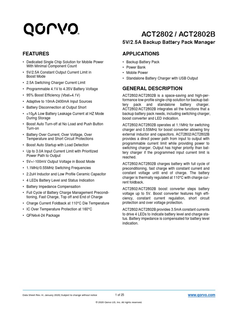 ACT2802 Data Sheet | PDF | Battery Charger | Capacitor