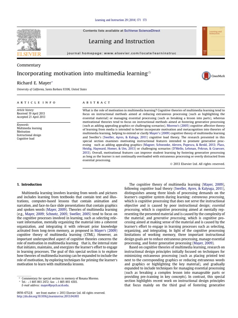 Motivation in Multimedia Learning | PDF | Learning | Instructional Design