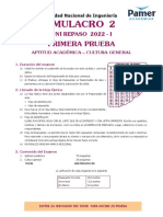 Simulacro 2 UNI Repaso 2022 - I Primera Prueba Aptitud Académica