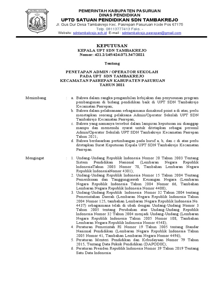 Sk Operator Sekolah 2021 Pdf