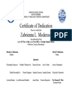Certificate of Dedication Zabrienna L. Moderson: Day of July, in The Year 2022, At: Torrijos Gospel Church