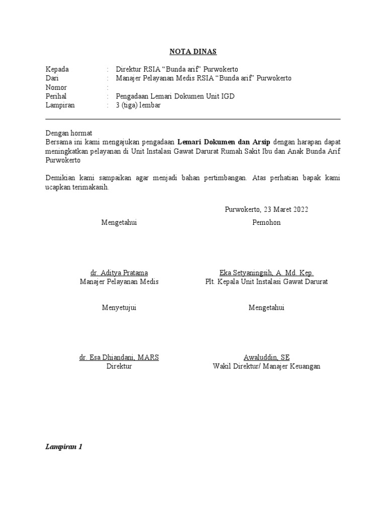 Pengadaan Rak Nota untuk IGD RSIA Bunda Arif | PDF