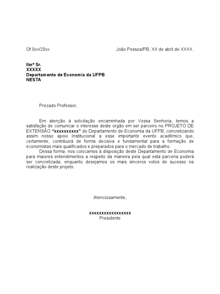 Ofício de parceria com instituição
