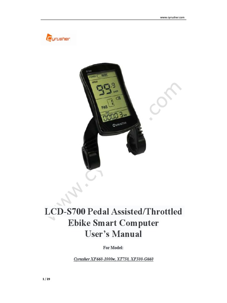 LCDS700 Pedal Assisted/Throttled Ebike Smart Computer User's Manual