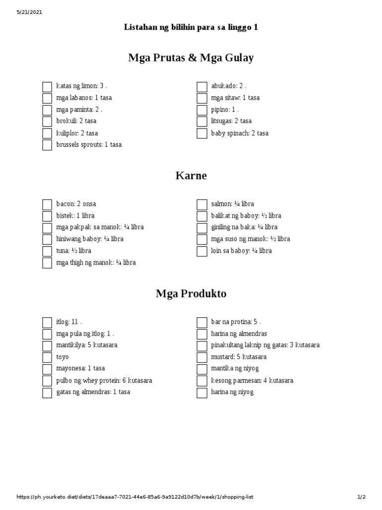 Grocery list for week 1 pdf