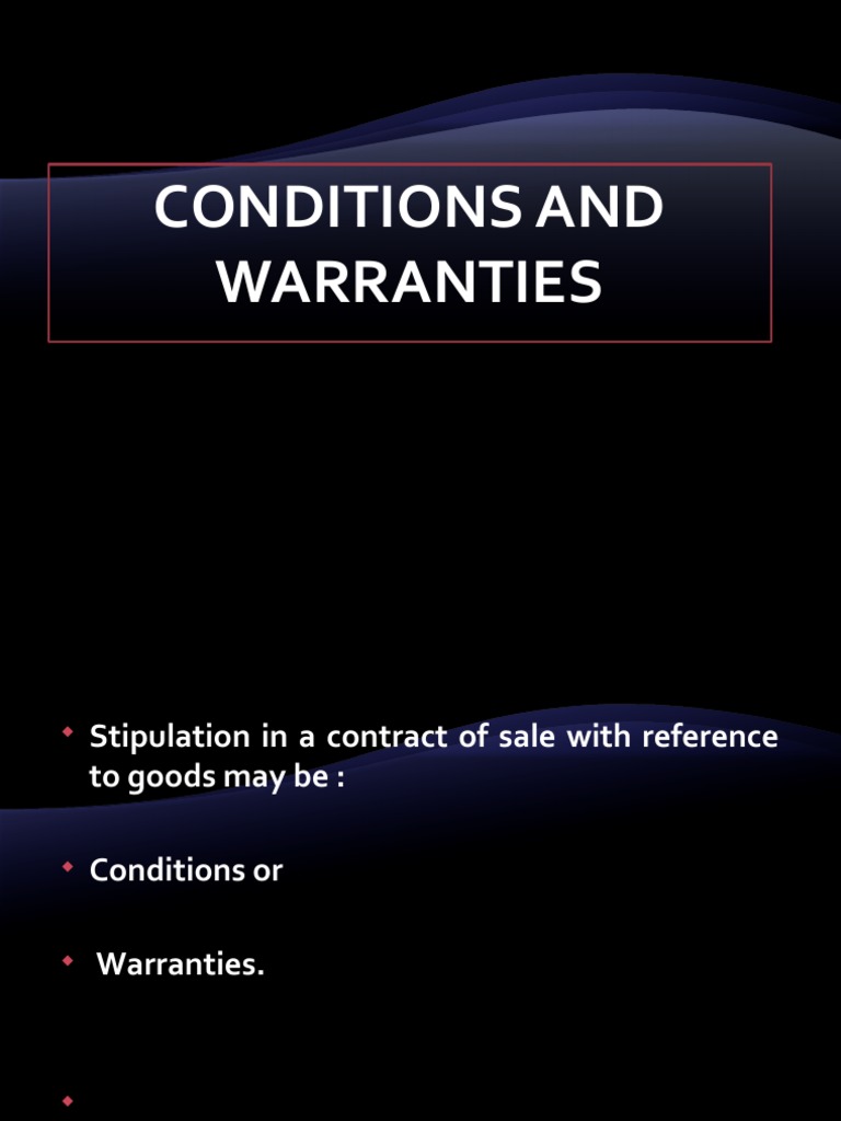 Conditions and Warranties PDF Implied Warranty Breach Of Contract