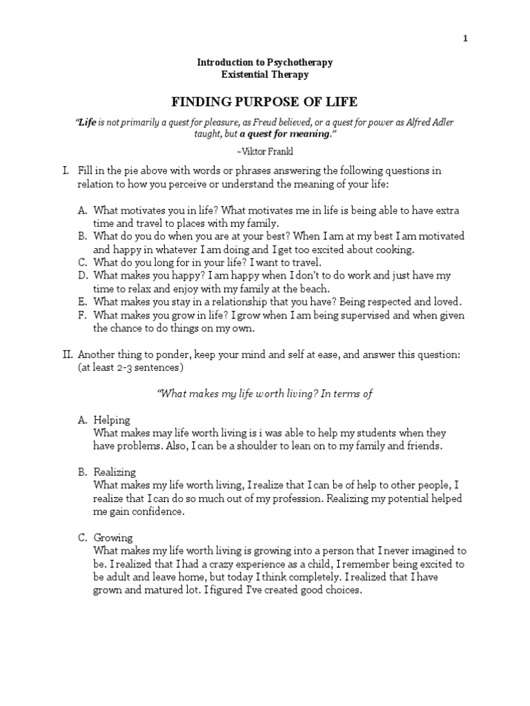 Existential Therapy Activity | PDF | Psychotherapy | Existentialism