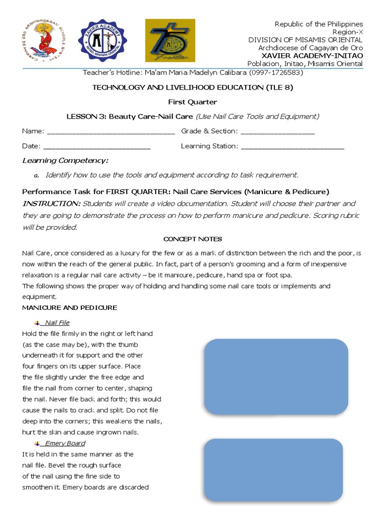 1st Quarter LESSON 3 BEAUTY CARE (NAIL CARE) Gradeb 8 PDF Personal