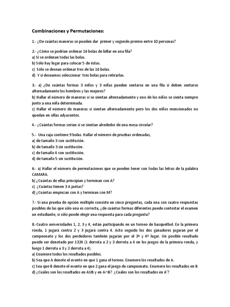 Problemas de Combinaciones y Permutaciones | PDF | ensalada