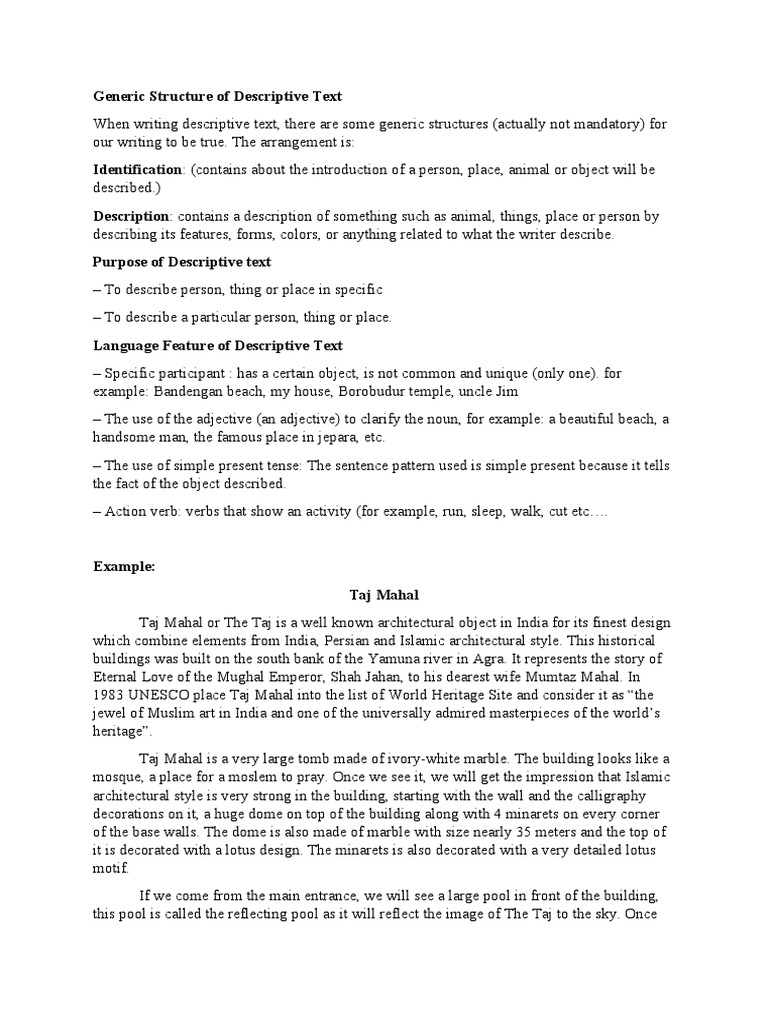 Generic Structure of Descriptive Text | PDF
