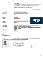 Applicant'S Copy: Enrollment For Permanent (M.B.B.S.) On-Line Registration Uttar Pradesh Medical Council, Lucknow