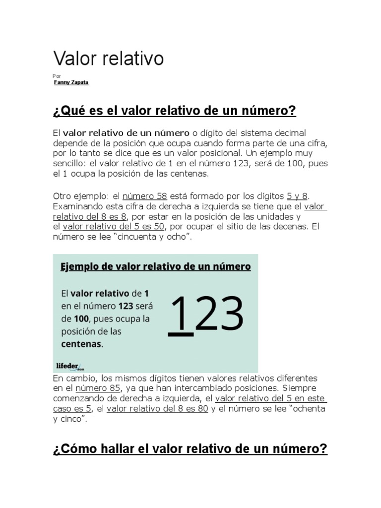 Concepto y Ejemplos de Valor Relativo | PDF | Decimal | Convenciones de ...
