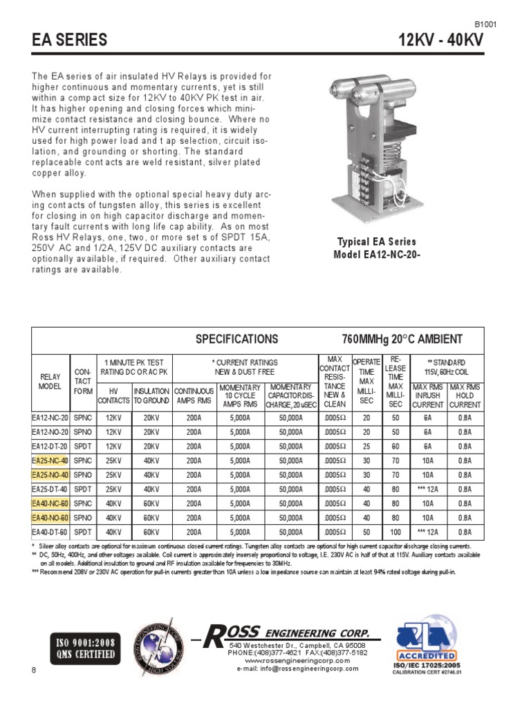 High Voltage Relay Specifications | PDF | Electrical Impedance | Power ...