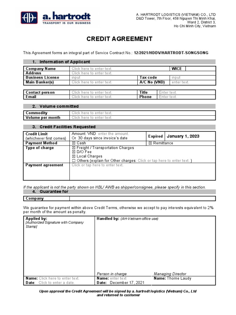 Credit Agreement for Logistics Services | PDF | Payments | Business