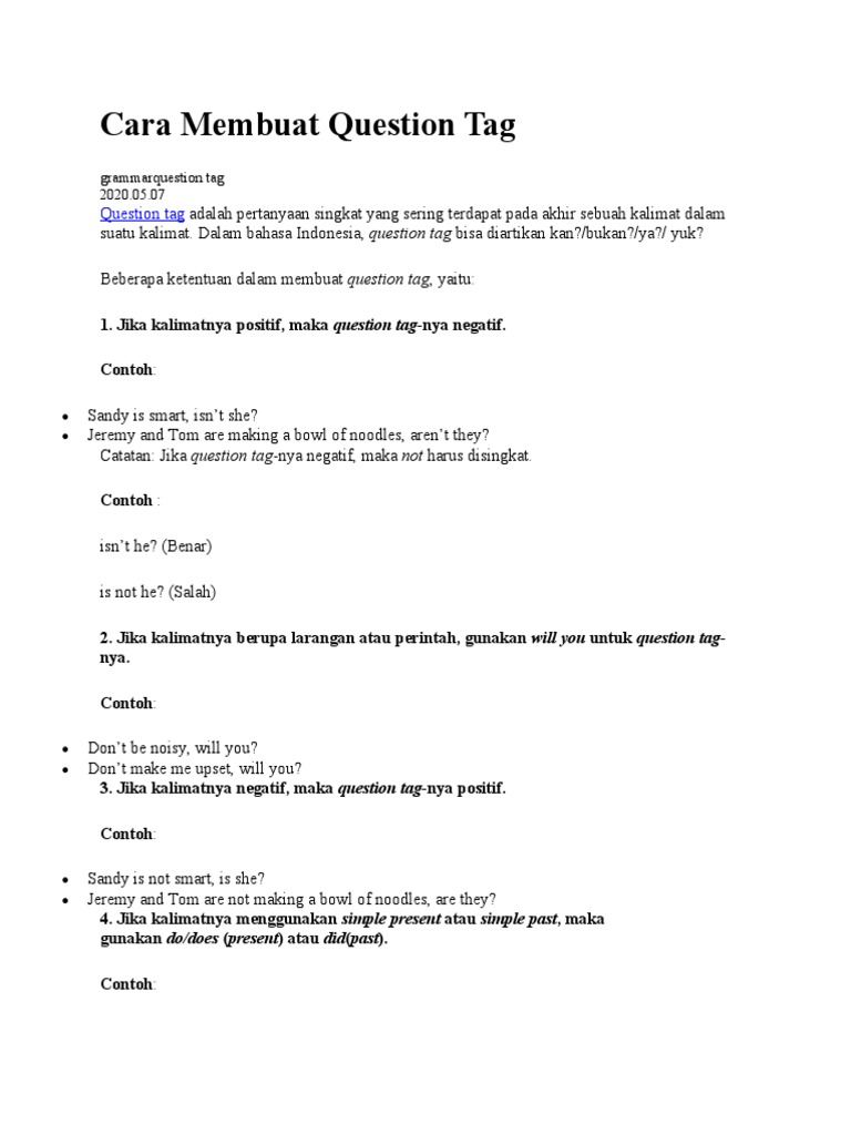 Cara Membuat Question Tag | PDF