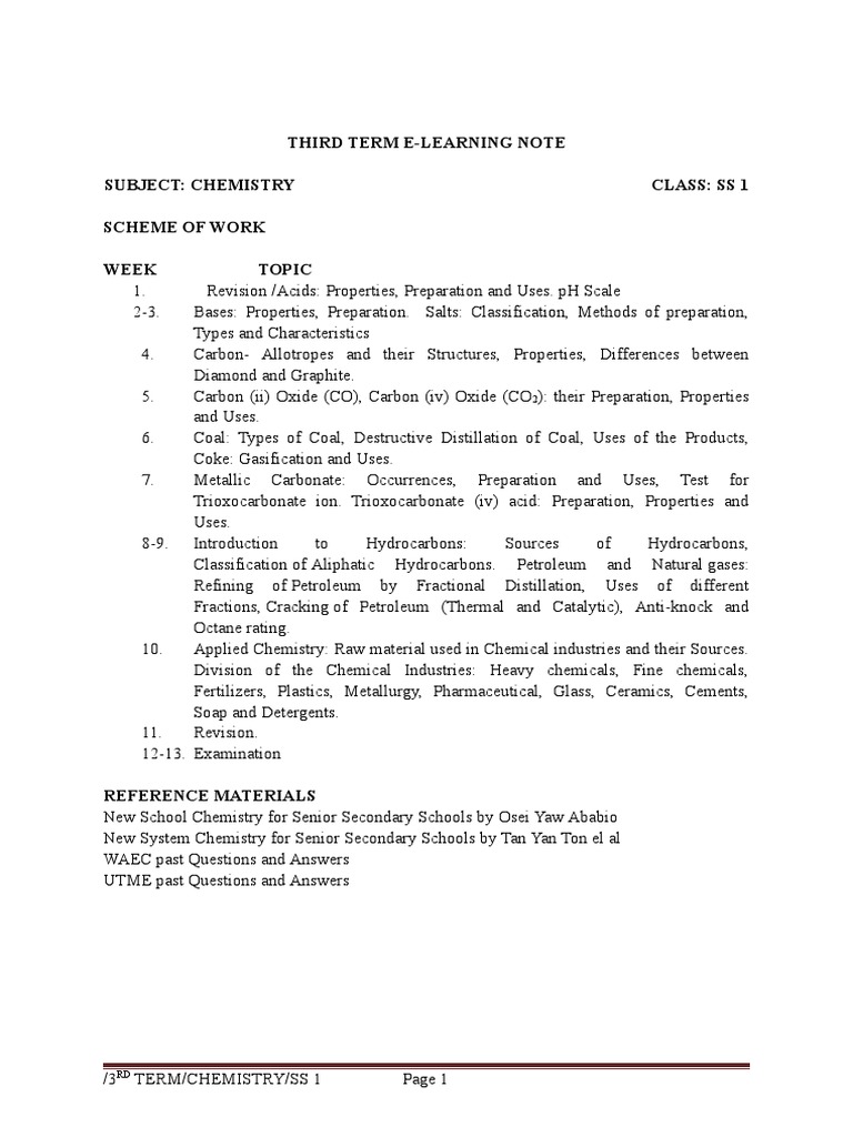 SS1 Third Term Chemistry Notes | PDF | Ph | Acid