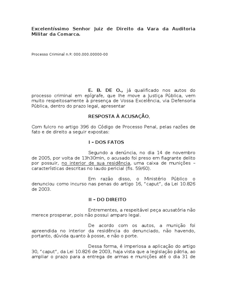resposta-a-acusacao.doc | Procedimento criminal | Crimes