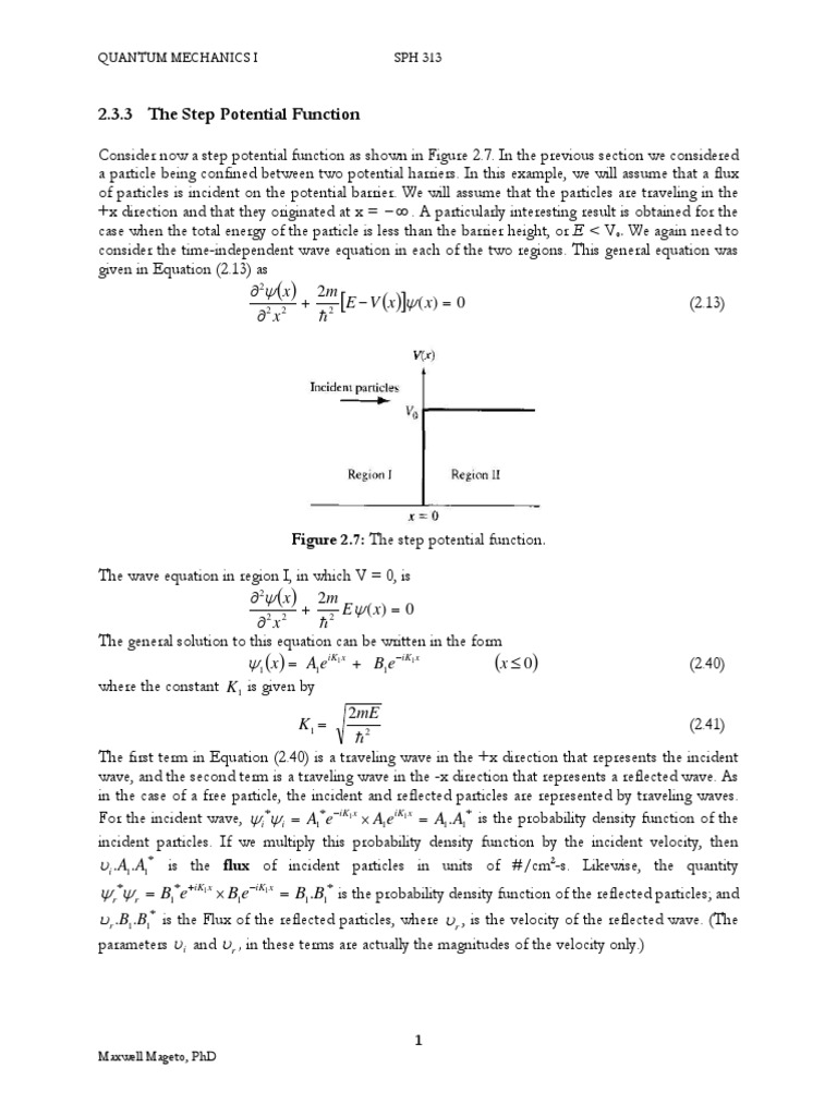 Step Potential in Quantum Mechanics | PDF | Wave Function | Waves