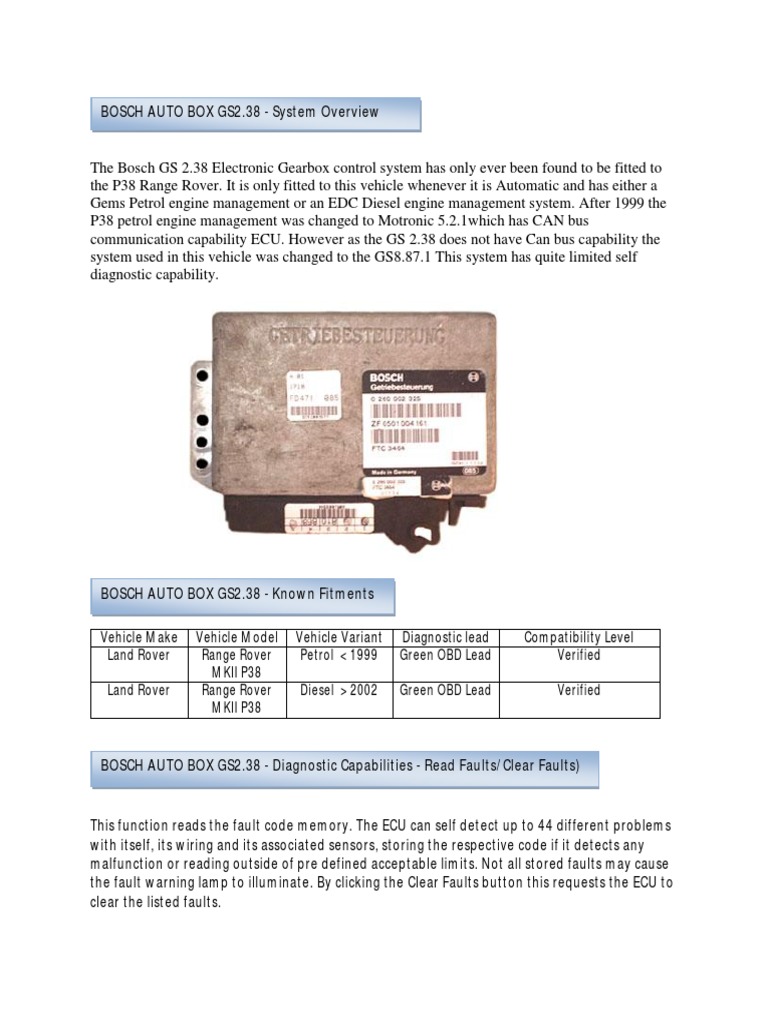 Bosch GS2.38 Gearbox ECU Overview | PDF | Transmission (Mechanics ...